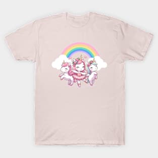 Cute Ballerina Unicorns Dancing Under A Rainbow T-Shirt